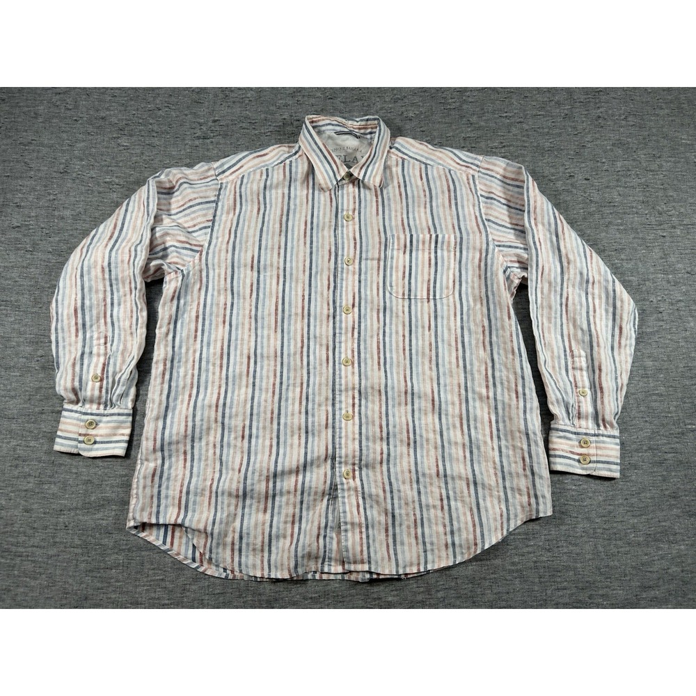 Tommy Bahama Relax Linen Shirt Mens Extra Large Multi Color Stripes Chest Pocket